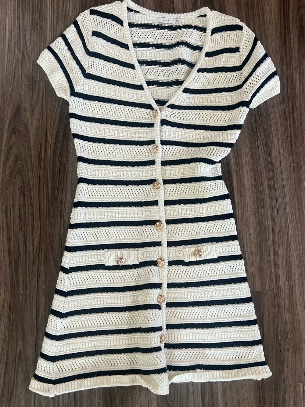 Striped Knit Button-Front Dress in Cream and Black (Perfect for Cruise)